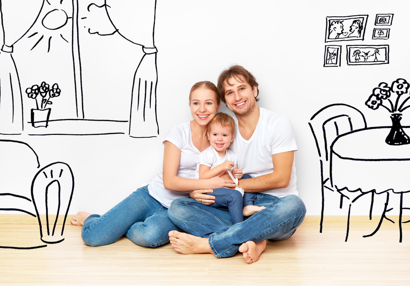 Concept : young family in apartment dream and plan interior